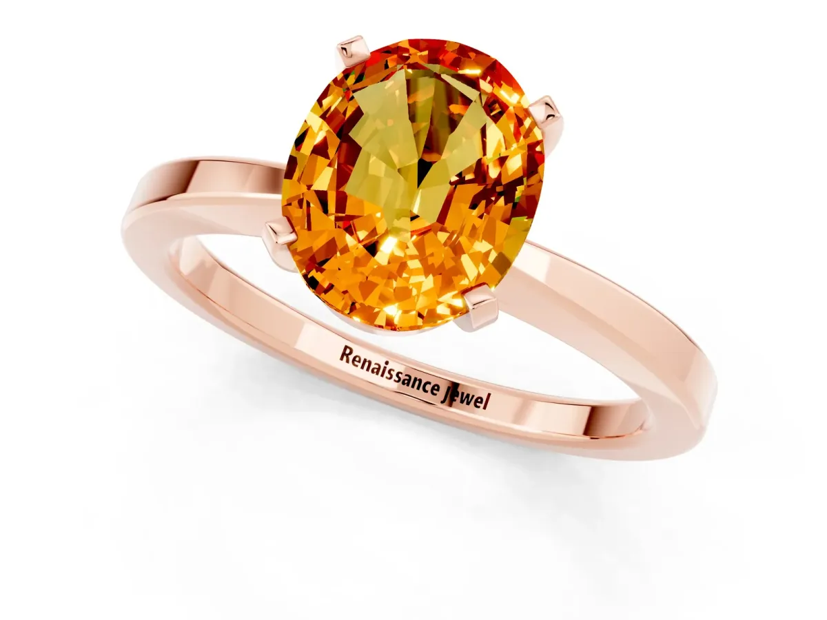 Oval Cut Citrine Solitaire Engagement Ring with Classic Band and Four-Prong Setting Rose gold