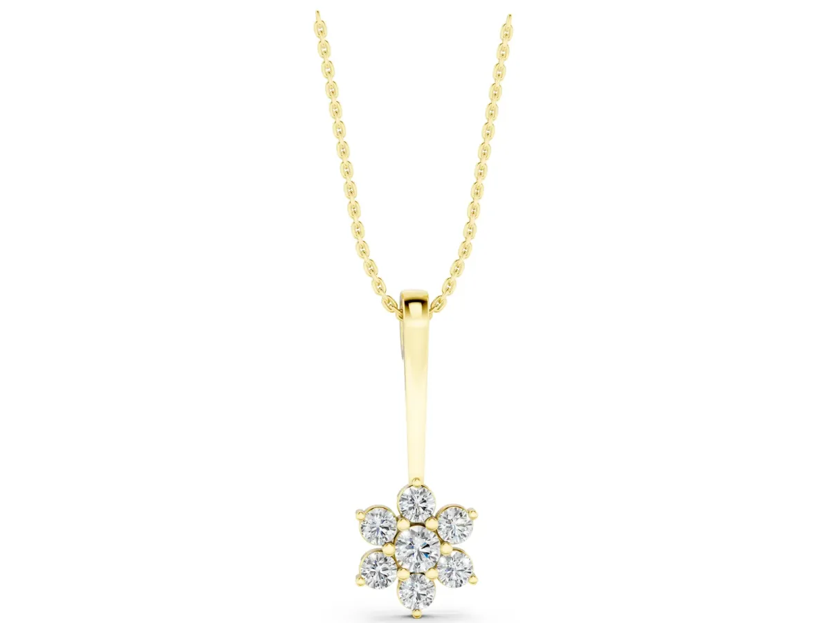 Round Diamond Cluster Pendant with Six-Prong Setting Yellow gold