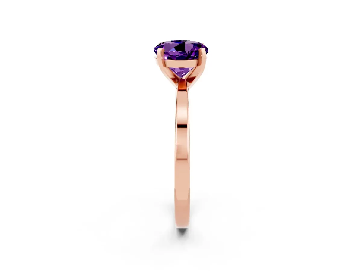 Round Cut Amethyst Solitaire Engagement Ring with Classic Band and Four-Prong Setting Rose gold