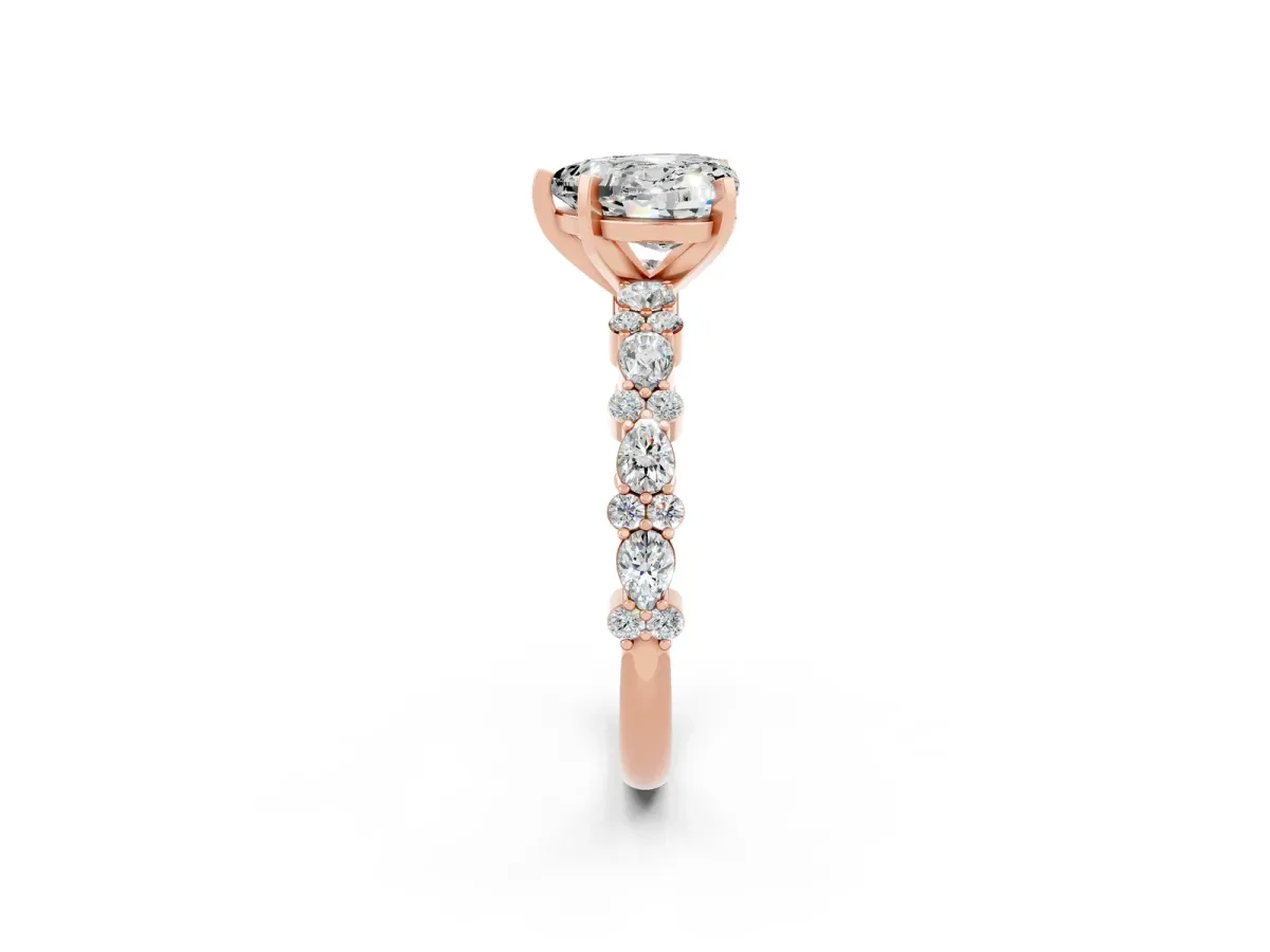 Heart Cut Moissanite Side Stone Solitaire Ring with Round and Four-Prong Setting Rose gold