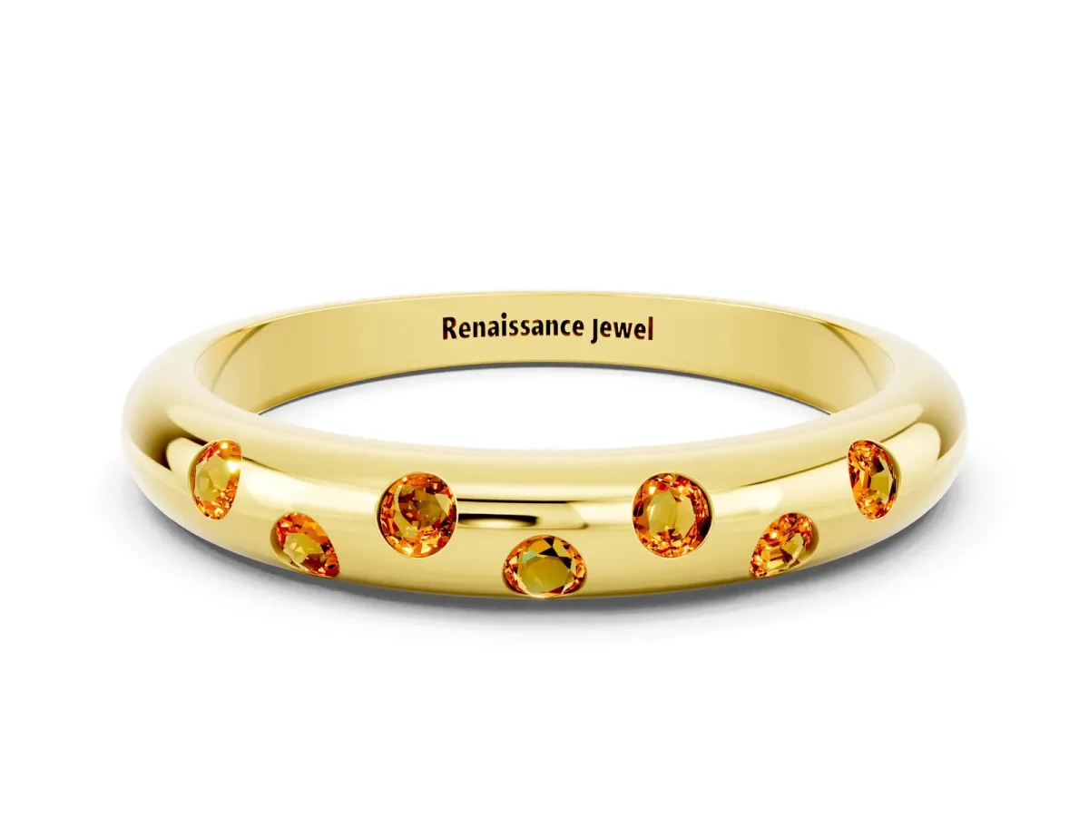 Round Citrine Flush-Set Comfort Fit Band Yellow gold