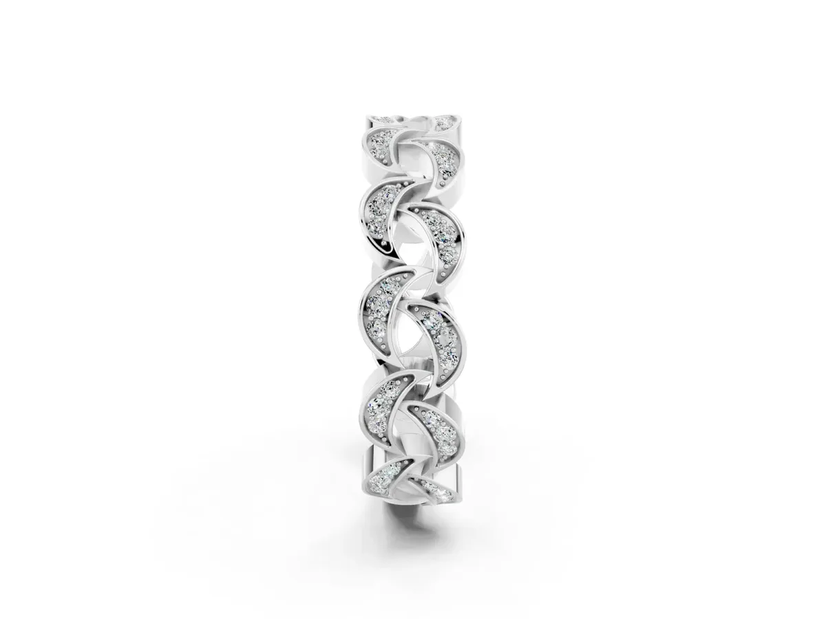 Pavé Round Moissanite Interlocking Eternity Band with Bezel Prong Setting Silver