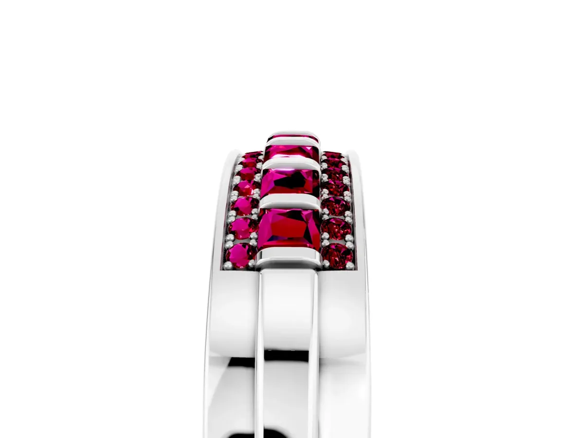 Bar-Set Princess Cut Garnet Pavé Band White gold