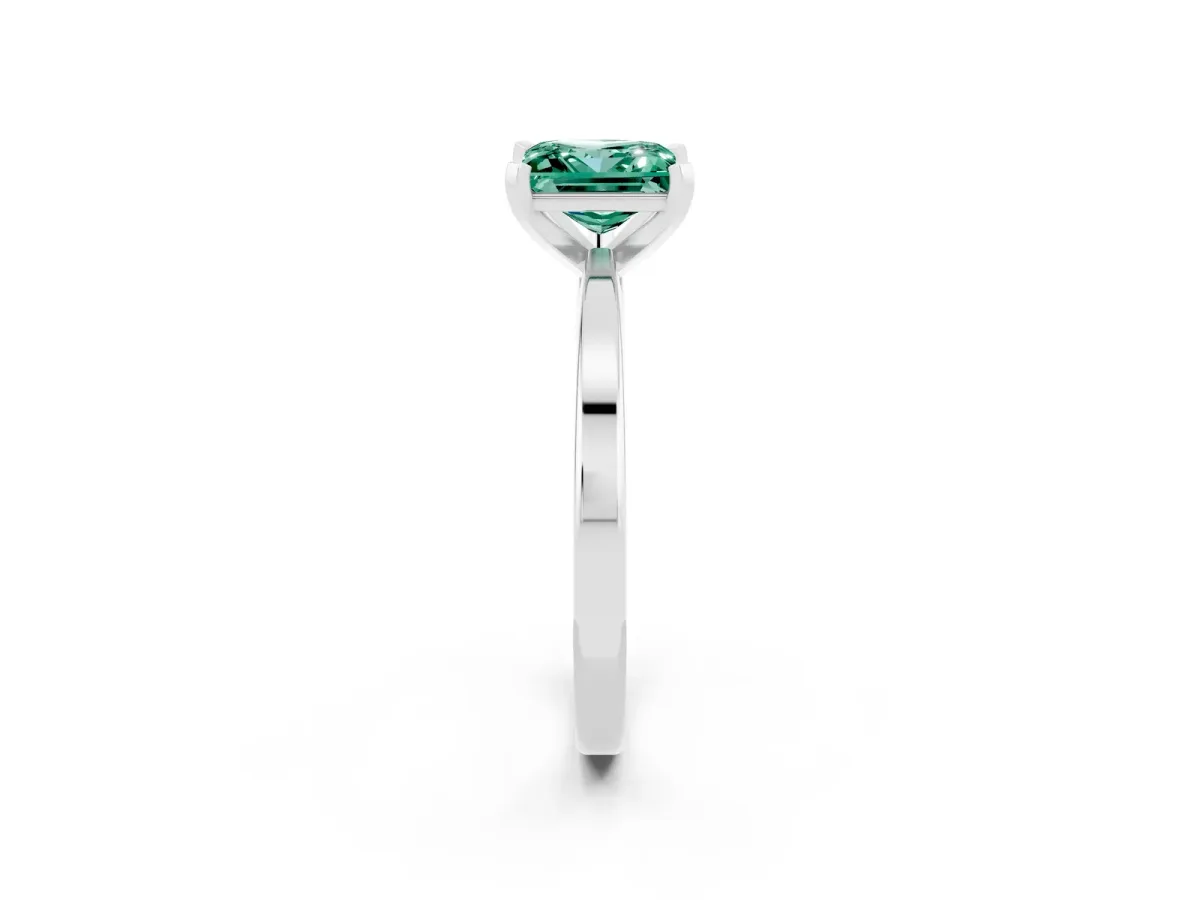 Princess Cut Green Sapphire Solitaire Engagement Ring with Classic Band and Four-Prong Setting Silver
