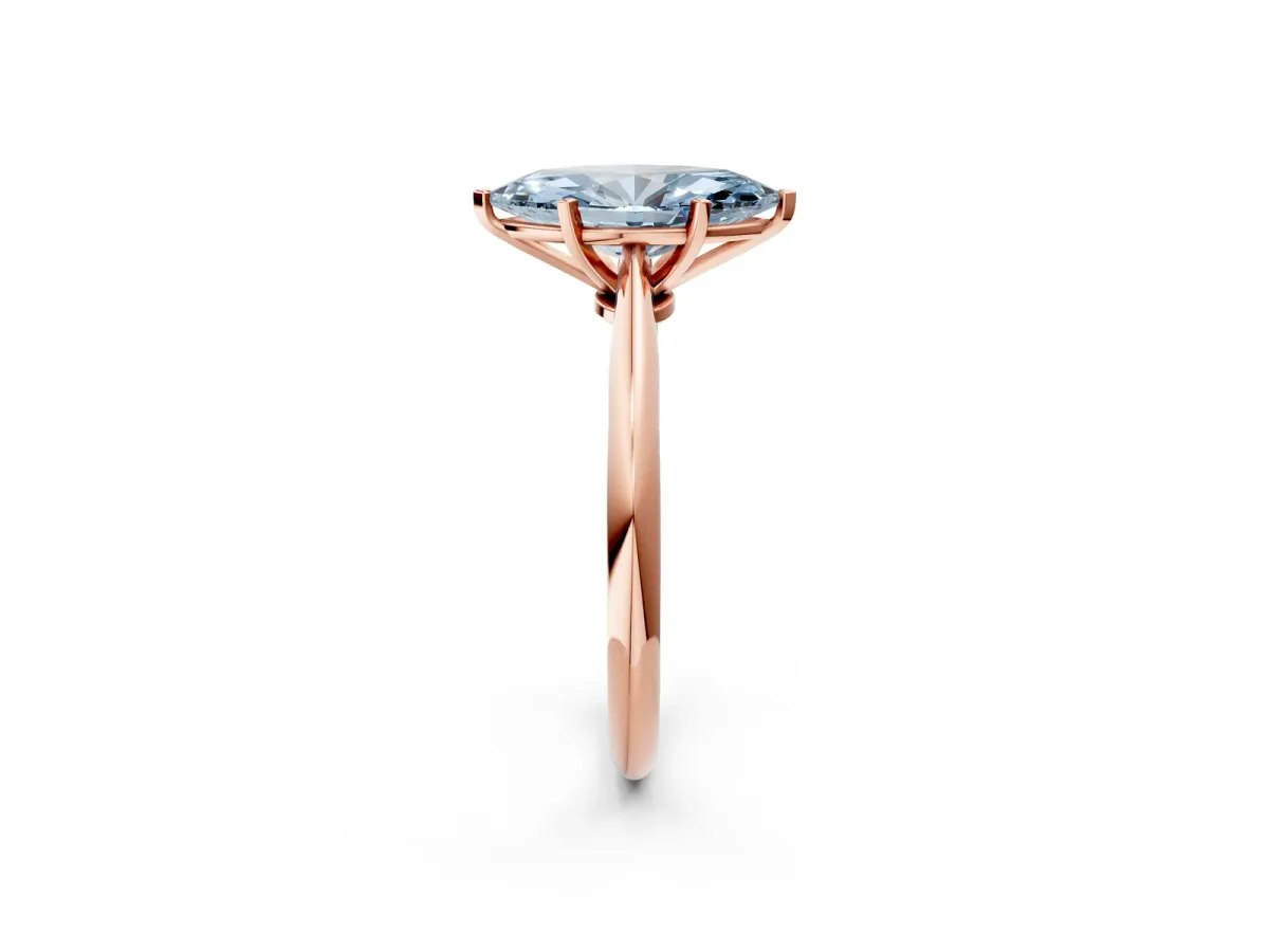 Fancy Blue Marquise Cut Diamond Solitaire Engagement Ring with Classic Band and Four-Prong Setting Rose gold