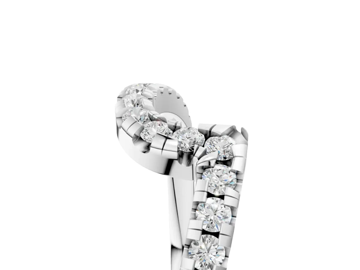 Pavé Round Diamond Chevron Band with Prong Setting Silver