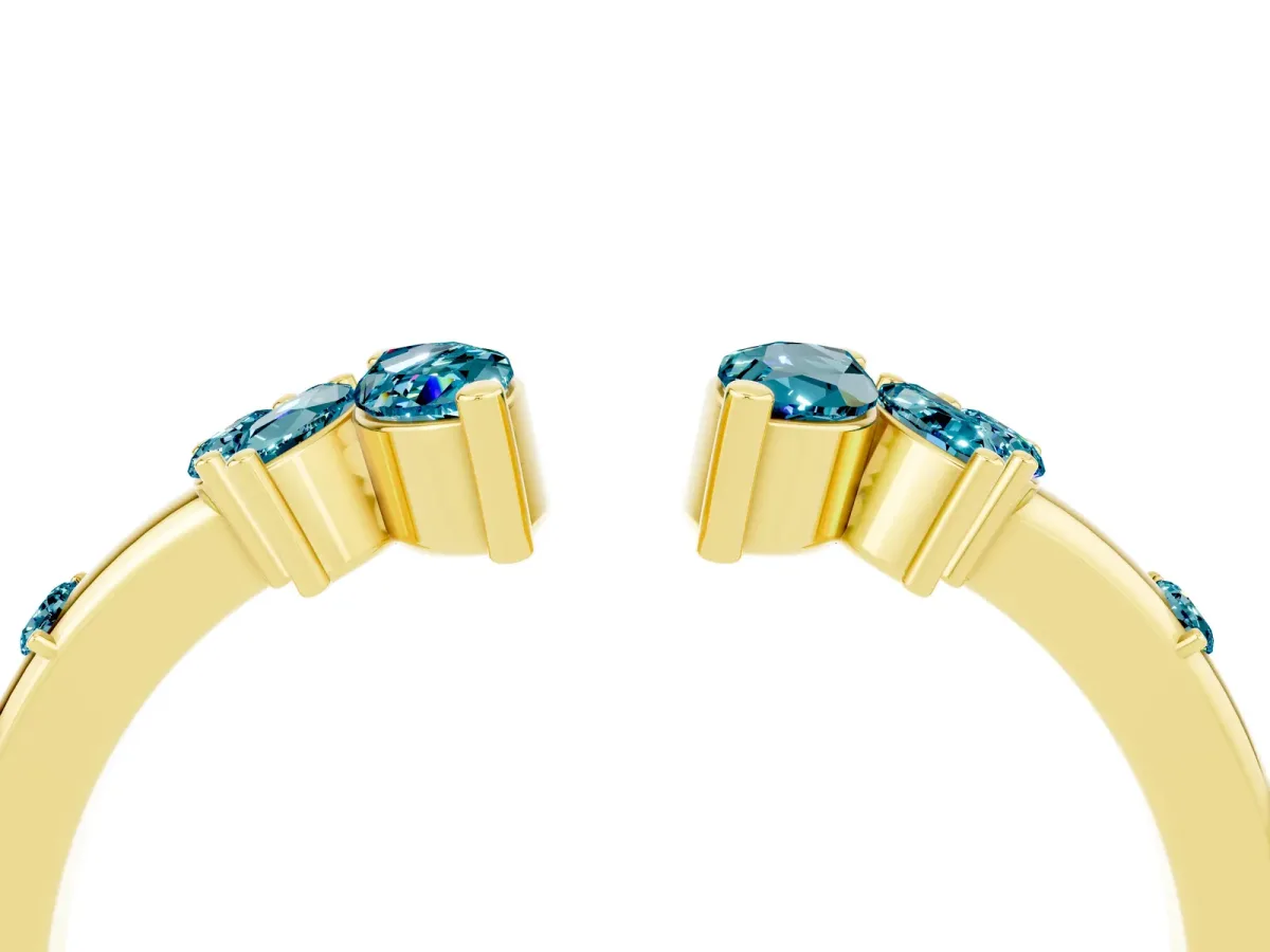 Open Marquise Cluster Blue Topaz Band with Prong Setting Yellow gold