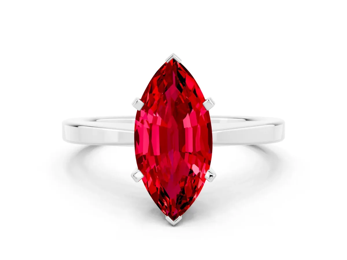 Marquise Cut Ruby Solitaire Engagement Ring with Classic Band and Four-Prong Setting Platinum