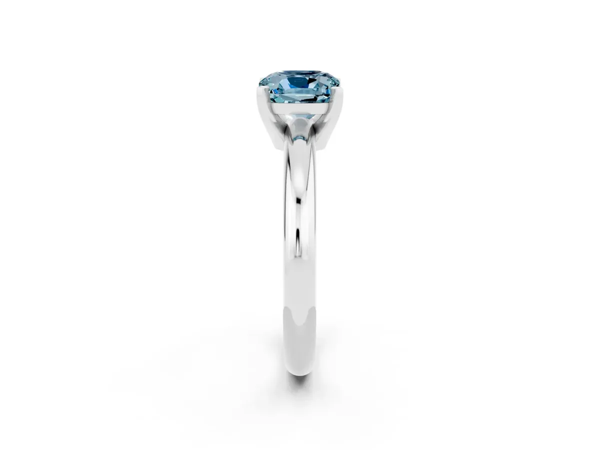 Cushion Cut Aquamarine Solitaire Engagement Ring with Round Band and Four-Prong Setting Silver