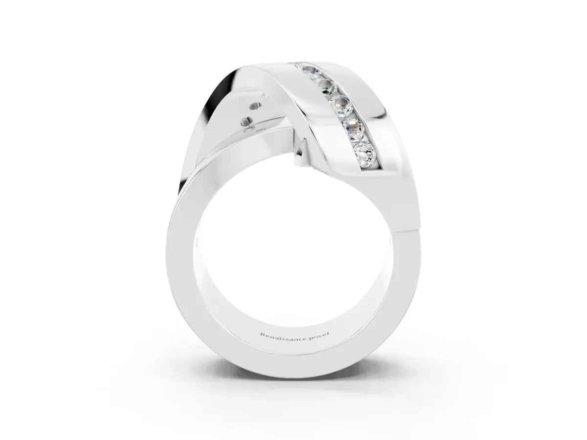 Pavé Round Moissanite Crossover Band with Channel Setting Silver