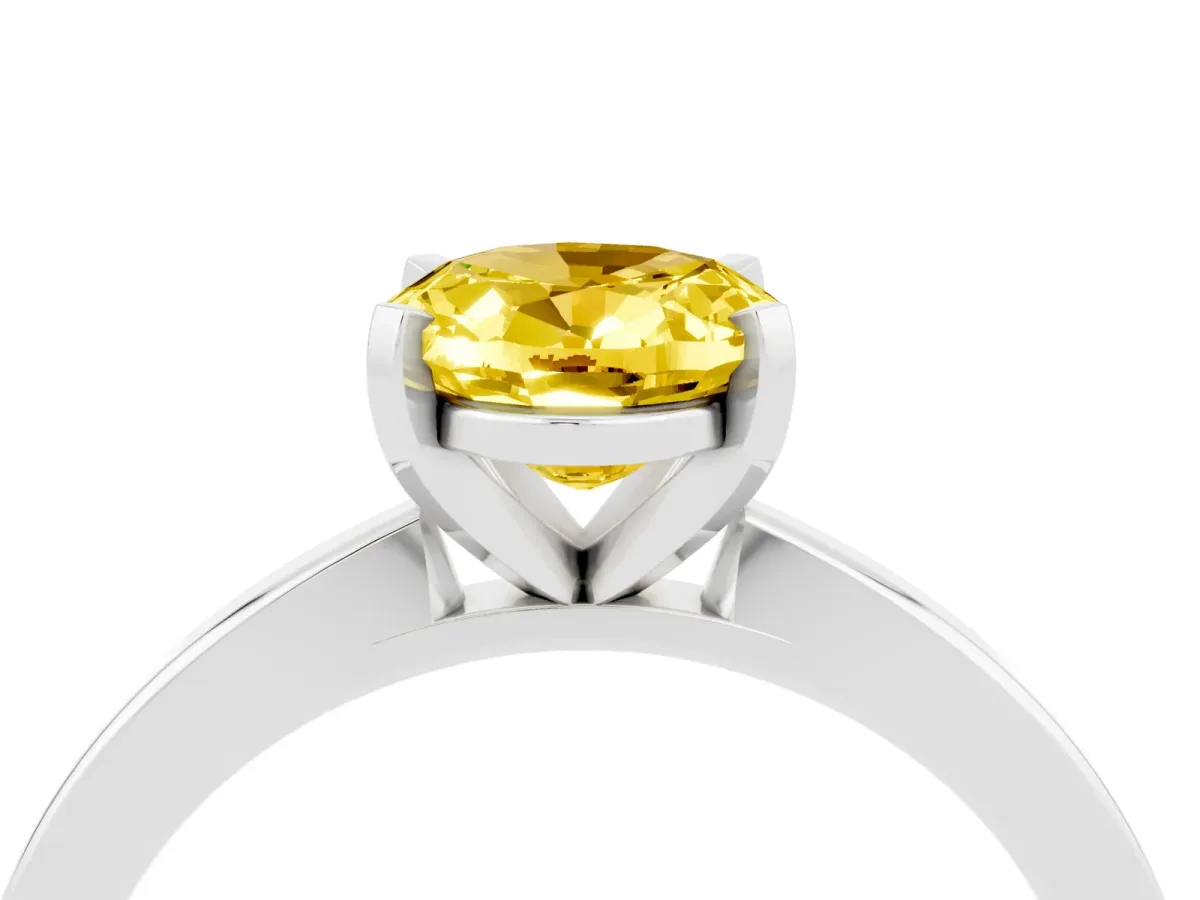 Oval Cut Yellow Sapphire Solitaire Engagement Ring with Classic Band and Four-Prong Setting Silver