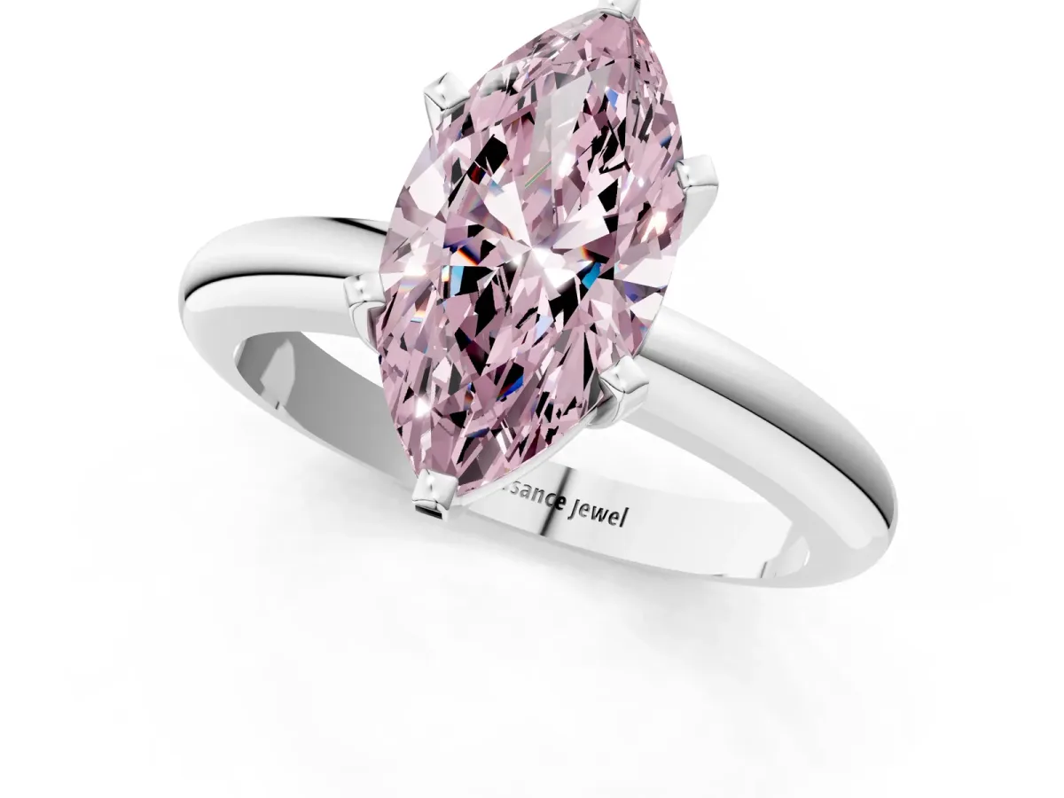 Fancy Pink Marquise Cut Diamond Solitaire Engagement Ring with Round Band and Four-Prong Setting Silver