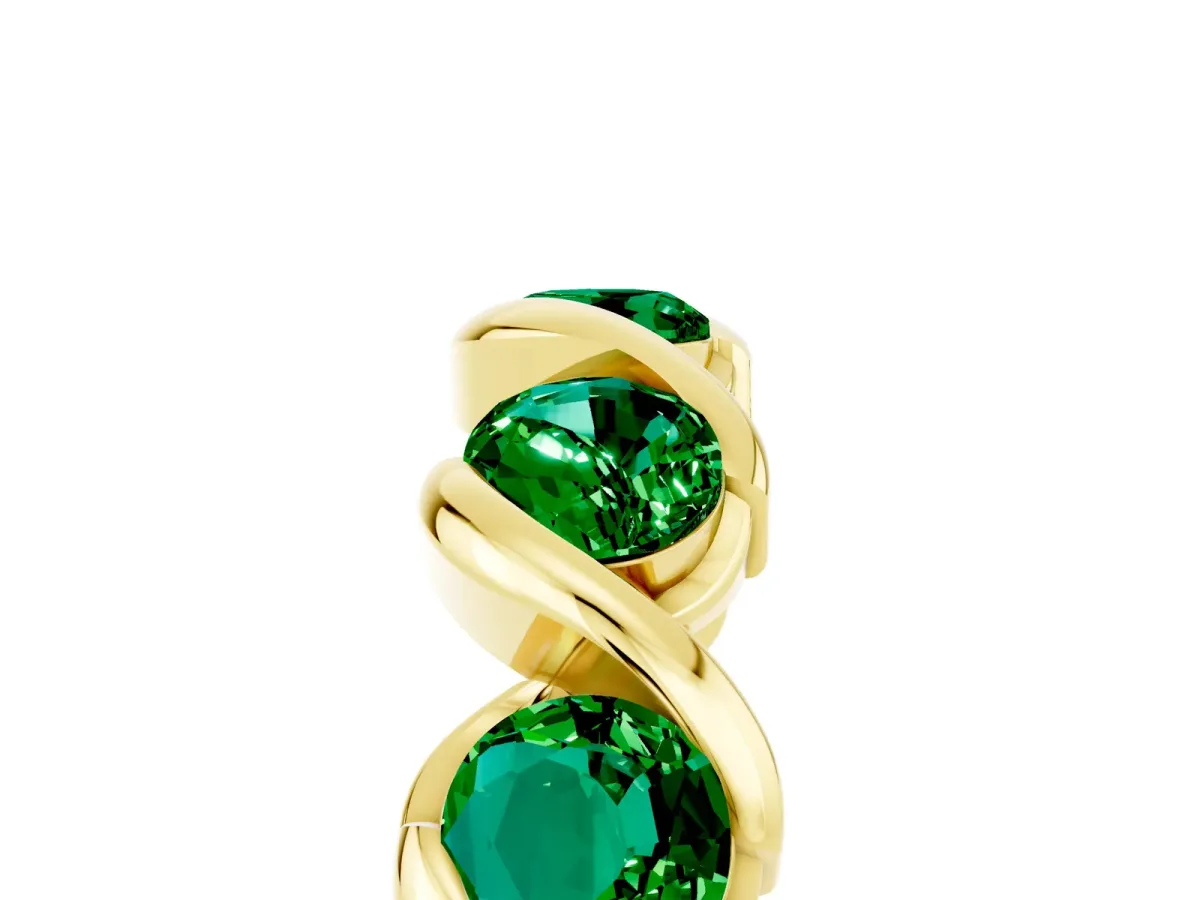 Round Emerald Wave Band with Channel Setting and Shared Prongs Yellow gold