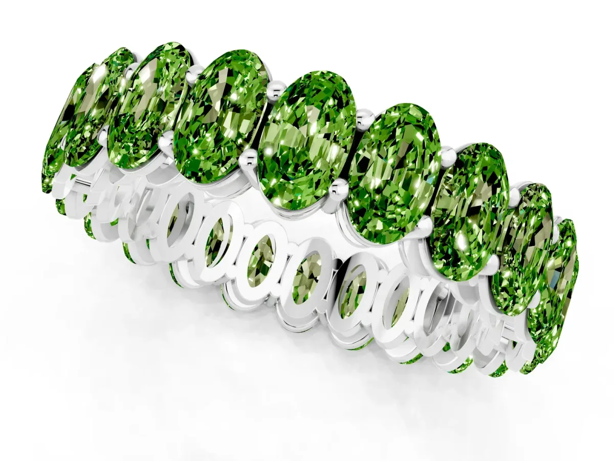 Oval Cut Peridot Eternity Band with Shared Prong Setting Platinum
