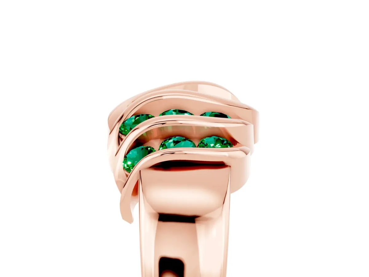 Round Emerald Multi-Row Crossover Band Rose gold