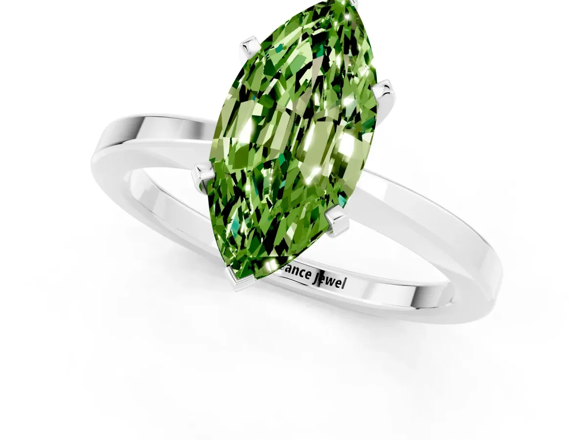 Marquise Cut Peridot Solitaire Engagement Ring with Classic Band and Four-Prong Setting Platinum
