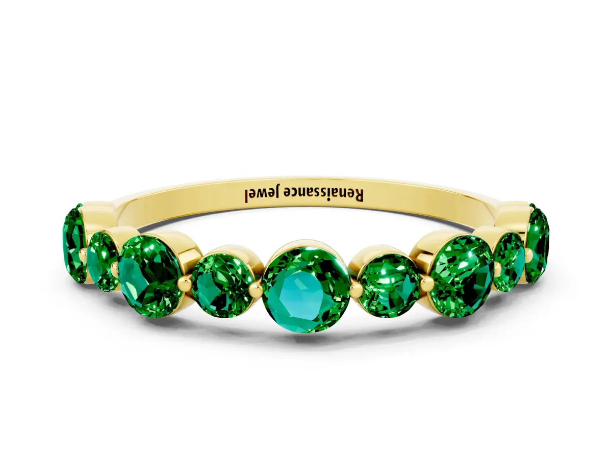 Round Emerald Scalloped Prong Set Eternity Band Yellow gold