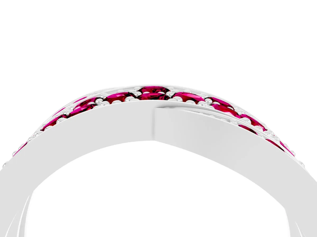 Pavé Round Garnet Crossover Band with Bead Prong Setting Platinum