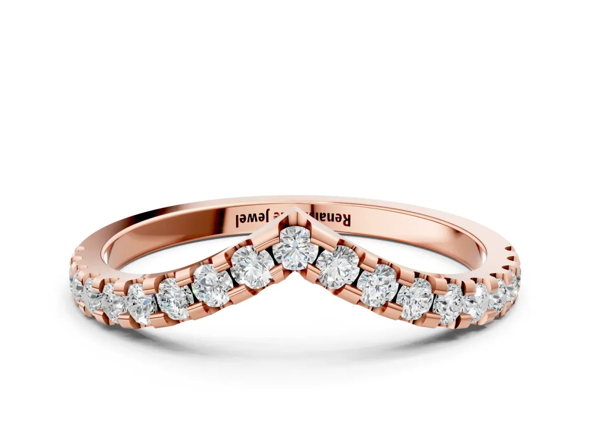 Pavé Round Diamond Chevron Band with Shared Prong Setting Rose gold