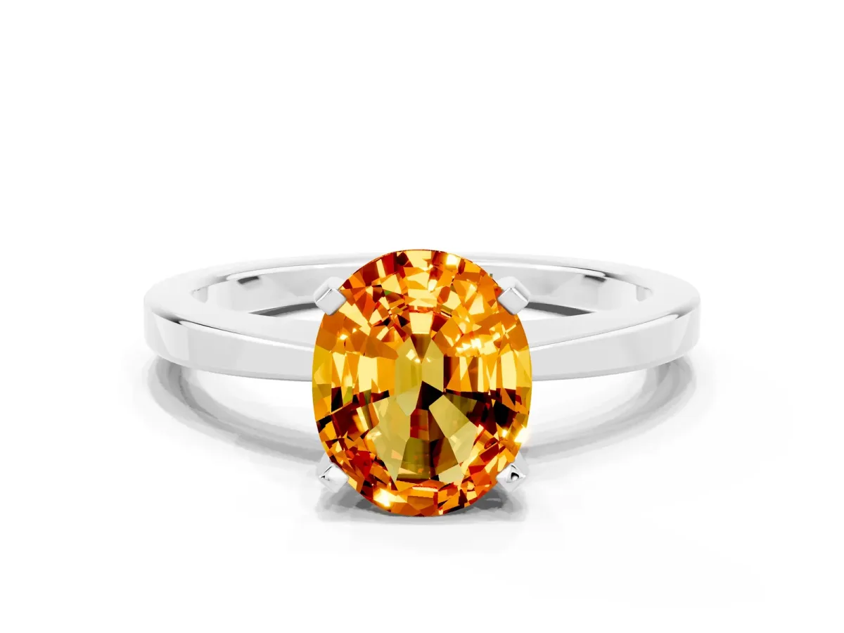 Oval Cut Citrine Solitaire Engagement Ring with Classic Band and Four-Prong Setting Silver