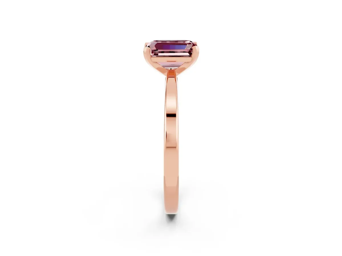 Emerald Cut Morganite Solitaire Engagement Ring with Classic Band and Four-Prong Setting Rose gold
