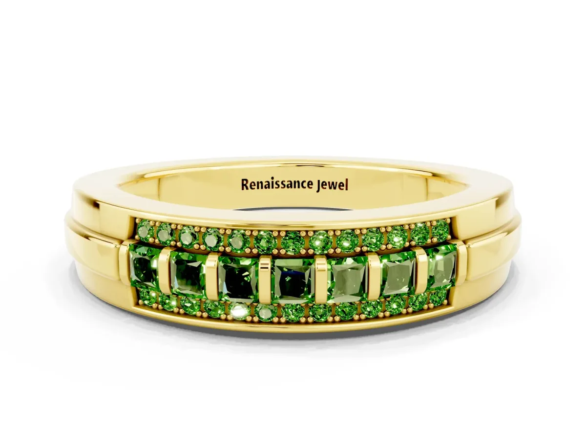 Bar-Set Princess Cut Peridot Pavé Band Yellow gold