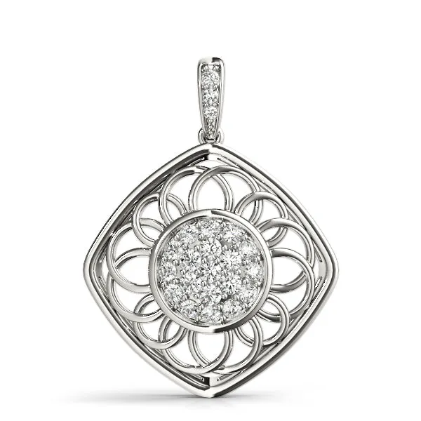 Round Cluster Diamond Prong Set Pendant White gold