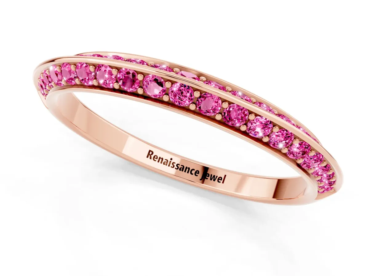 Double Row Pavé Round Pink Sapphire Eternity Band with Channel Setting Rose gold