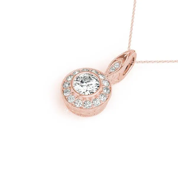 Round Halo Bezel Set Pendant Rose gold