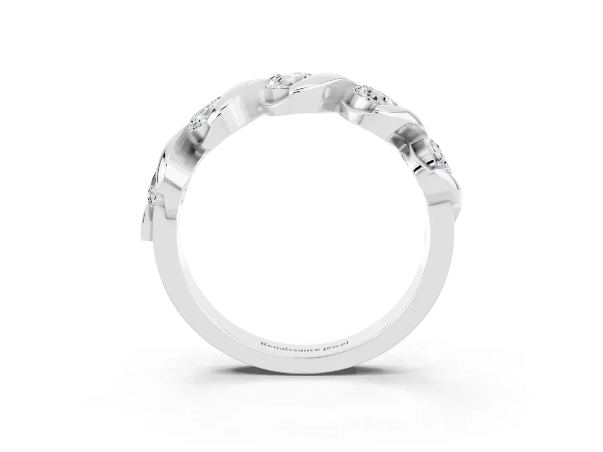 Round Moissanite Wave Band with Channel Setting and Shared Prongs Silver
