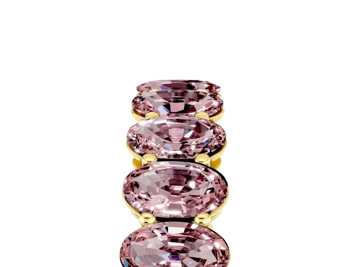 Oval Cut Morganite Eternity Band with Shared Prong Setting Yellow gold