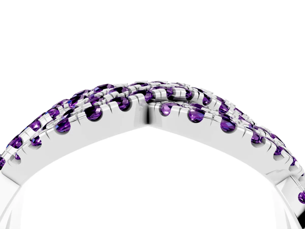 Pavé Round Amethyst Infinity Twist Band with Shared Prong Setting Platinum