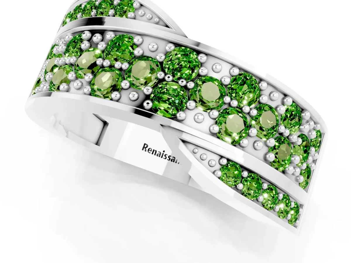 Pavé Round Peridot Crossover Band with Bead Prong Setting Silver