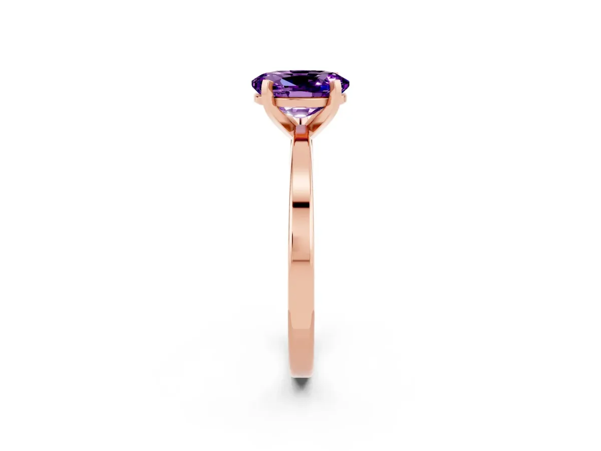 Oval Cut Amethyst Solitaire Engagement Ring with Classic Band and Four-Prong Setting Rose gold