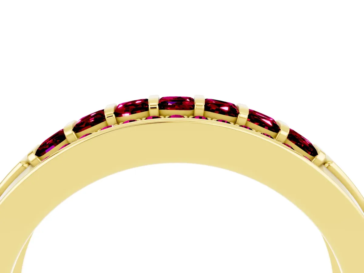 Bar-Set Princess Cut Garnet Pavé Band Yellow gold