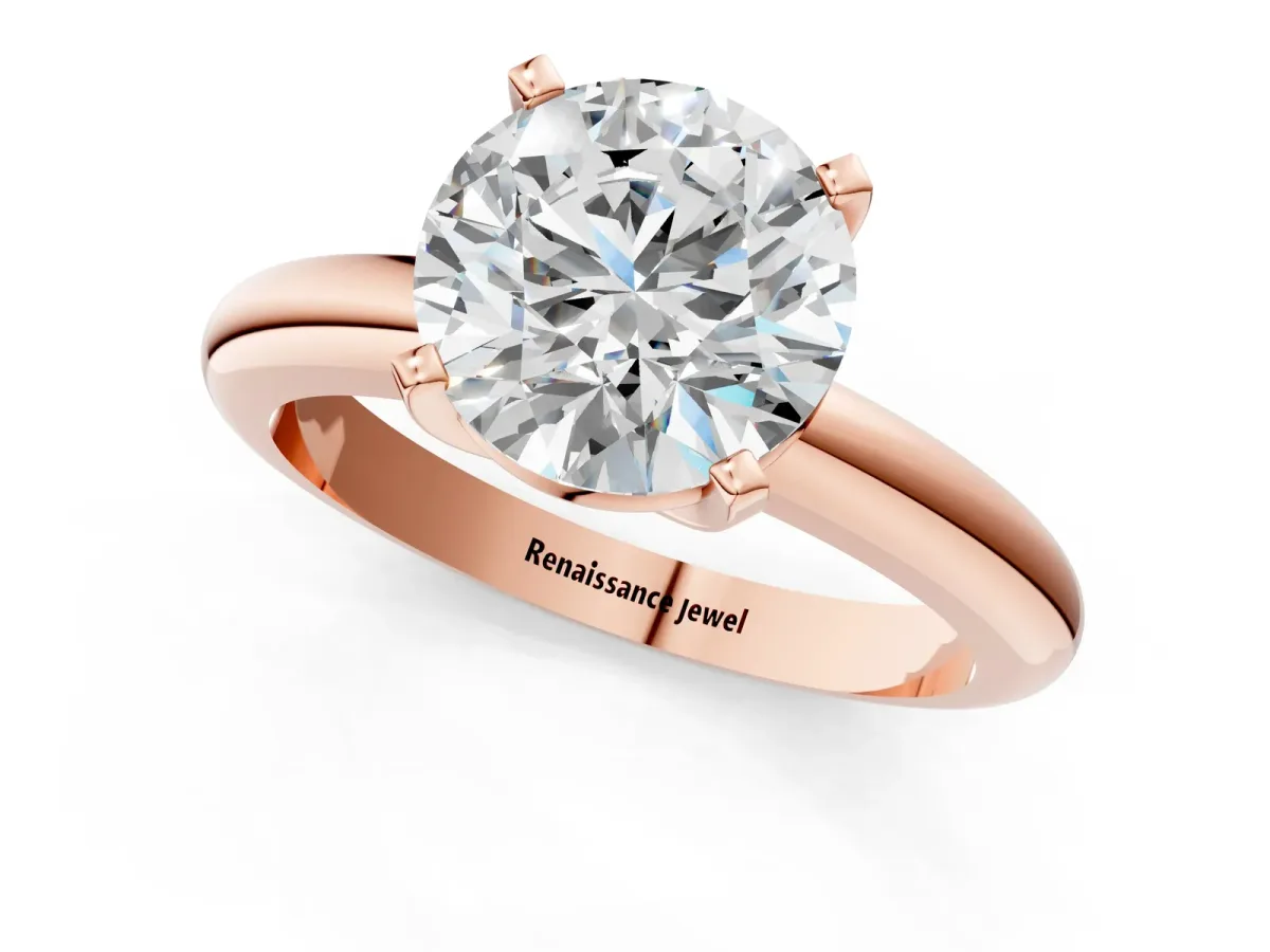 Round Cut Diamond Solitaire Engagement Ring with Round Band and Four-Prong Setting Rose gold