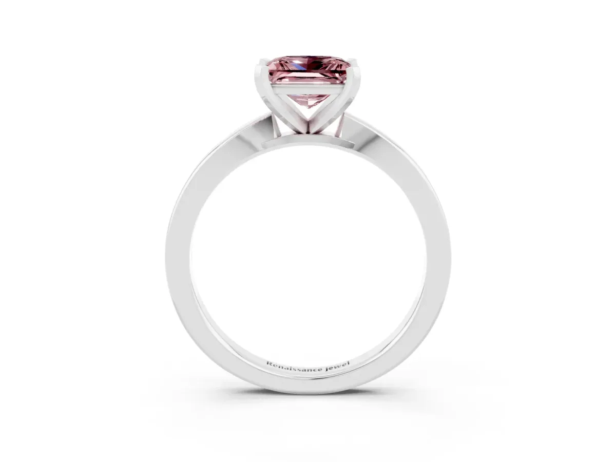 Princess Cut Morganite Solitaire Engagement Ring with Classic Band and Four-Prong Setting Platinum