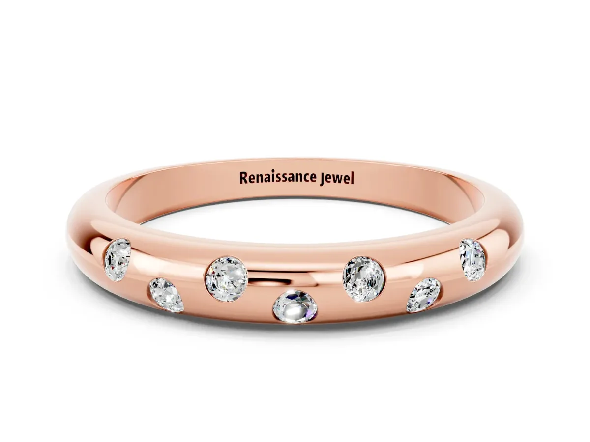 Round Moissanite Flush-Set Comfort Fit Band Rose gold