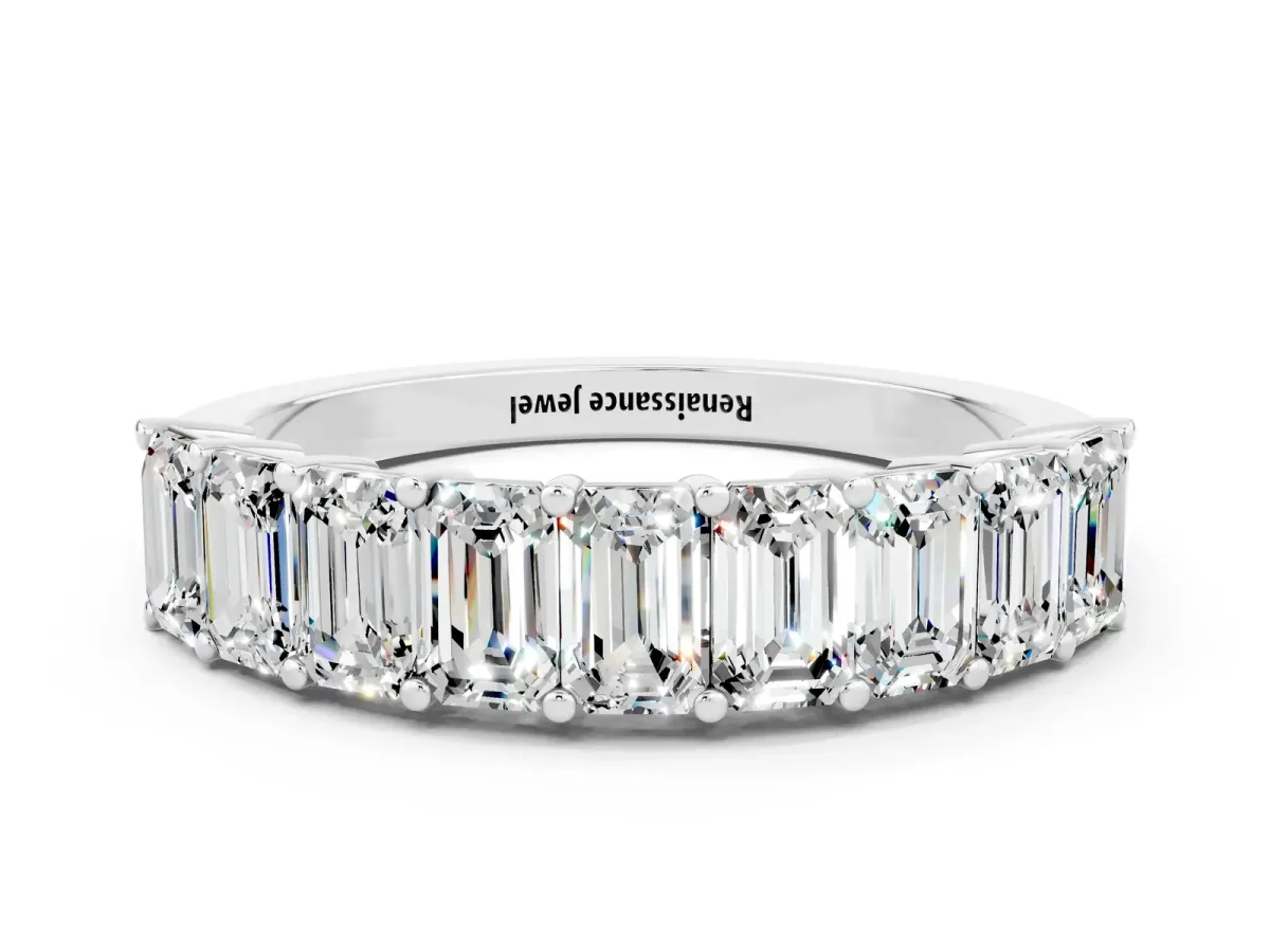 Emerald Cut Moissanite Prong-Set Eternity Band White gold