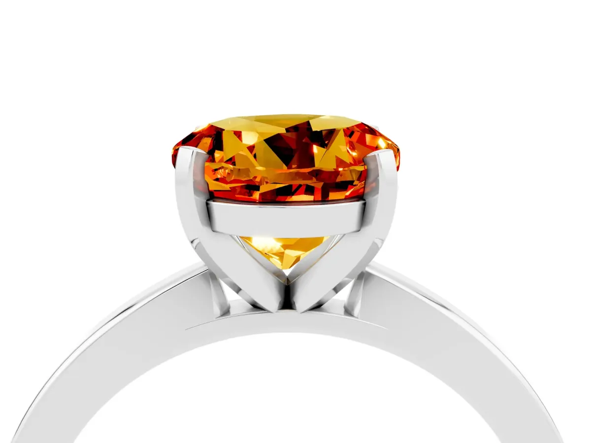 Round Cut Citrine Solitaire Engagement Ring with Classic Band and Four-Prong Setting Silver
