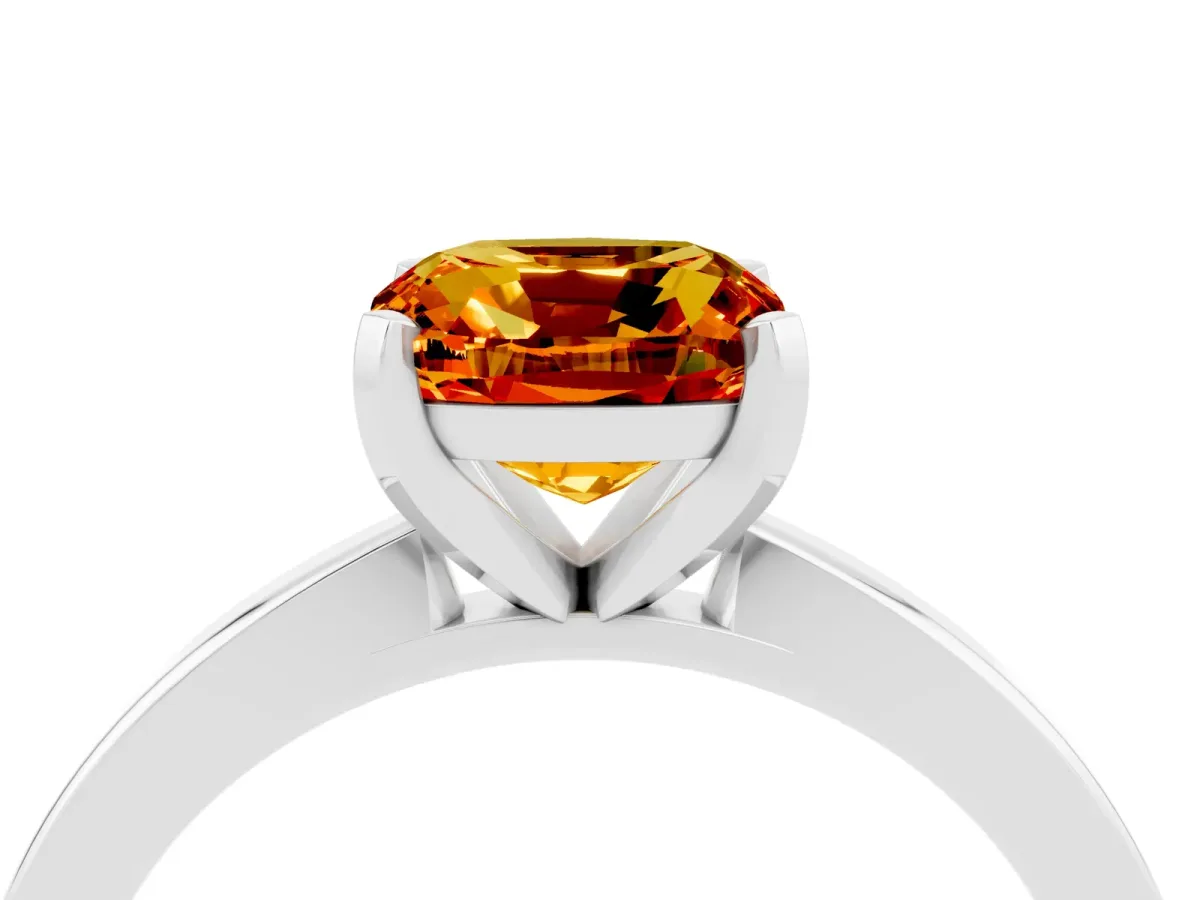 Cushion Cut Citrine Solitaire Engagement Ring with Classic Band and Four-Prong Setting Platinum