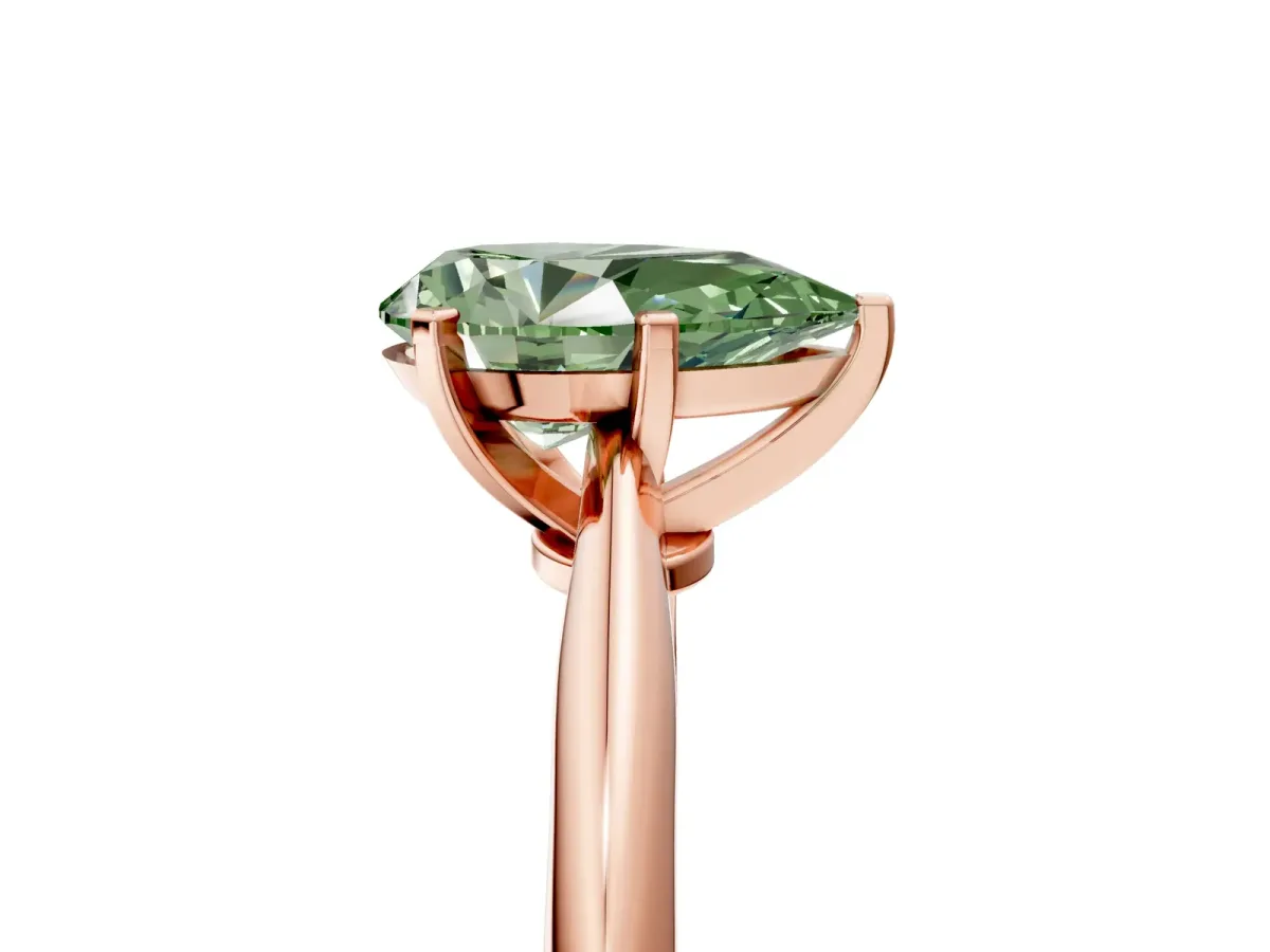 Fancy Green Pear Cut Diamond Solitaire Engagement Ring with Classic Band and Four-Prong Setting Rose gold