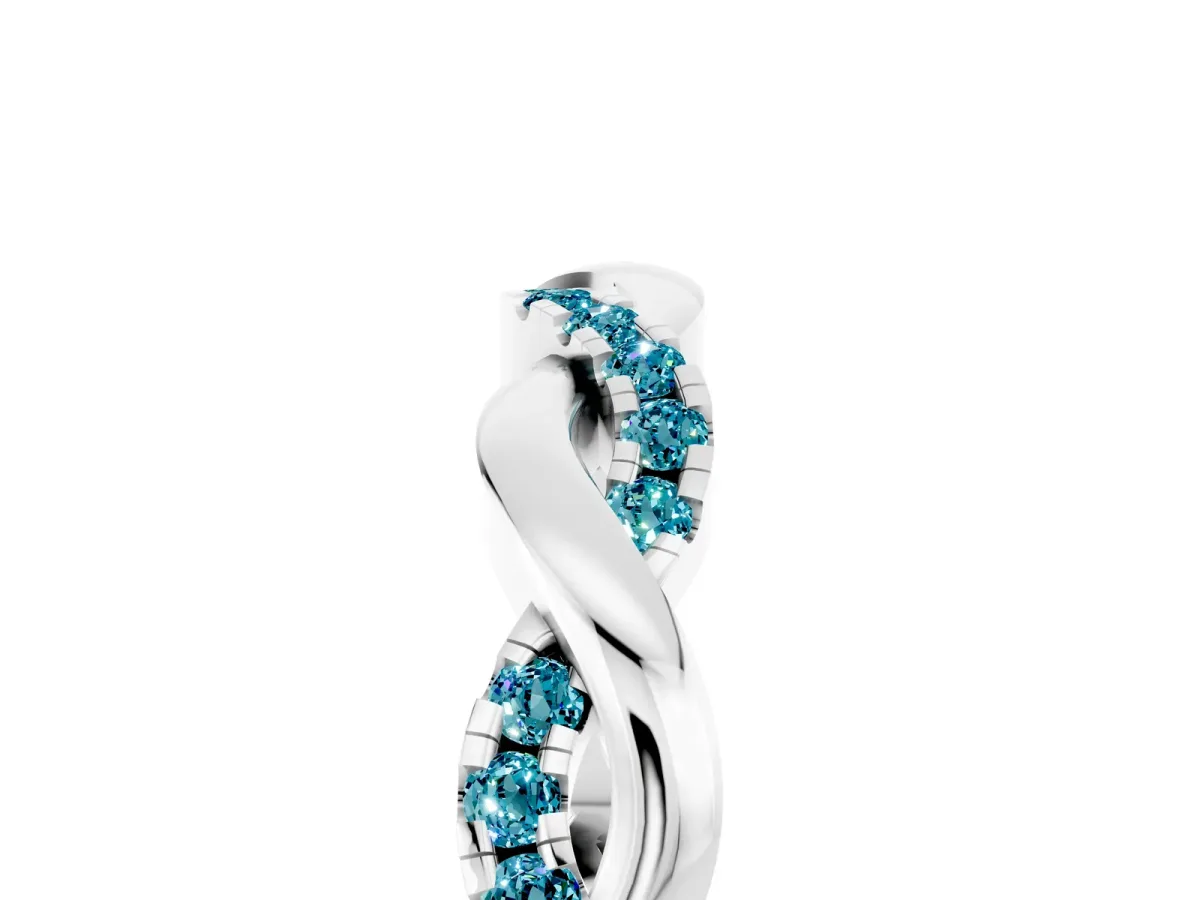 Round Blue Topaz Twist Eternity Band with Pavé Setting Silver