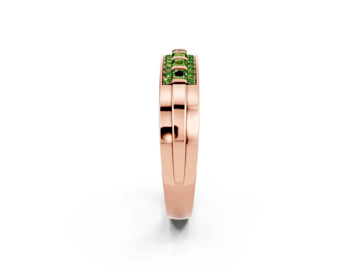 Bar-Set Princess Cut Peridot Pavé Band Rose gold