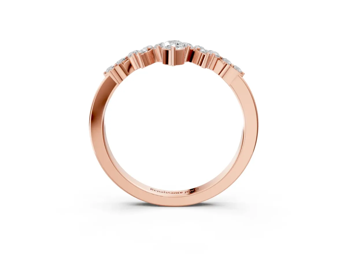 Marquise and Round Diamond Chevron Band with Prong Setting Rose gold