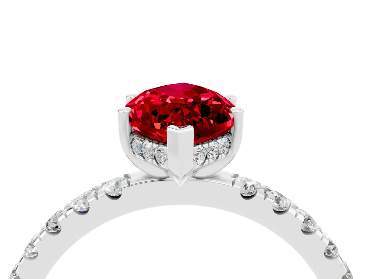 Marquise Cut Ruby Pave Band Solitaire Ring with Round and Prong Setting Silver