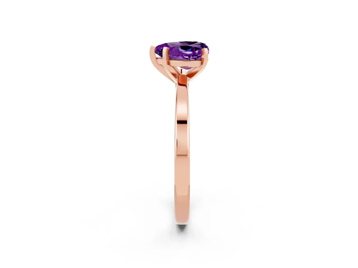 Heart Cut Amethyst Solitaire Engagement Ring with Classic Band and Four-Prong Setting Rose gold