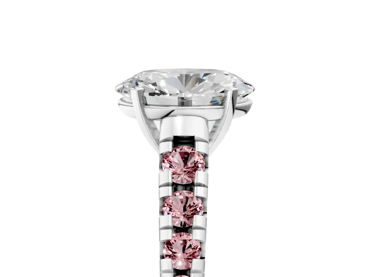 Oval Cut Diamond Cathedral Solitaire Ring with Round Morganite Pavé Band Silver