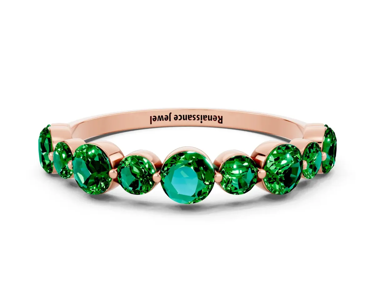 Round Emerald Scalloped Prong Set Eternity Band Rose gold