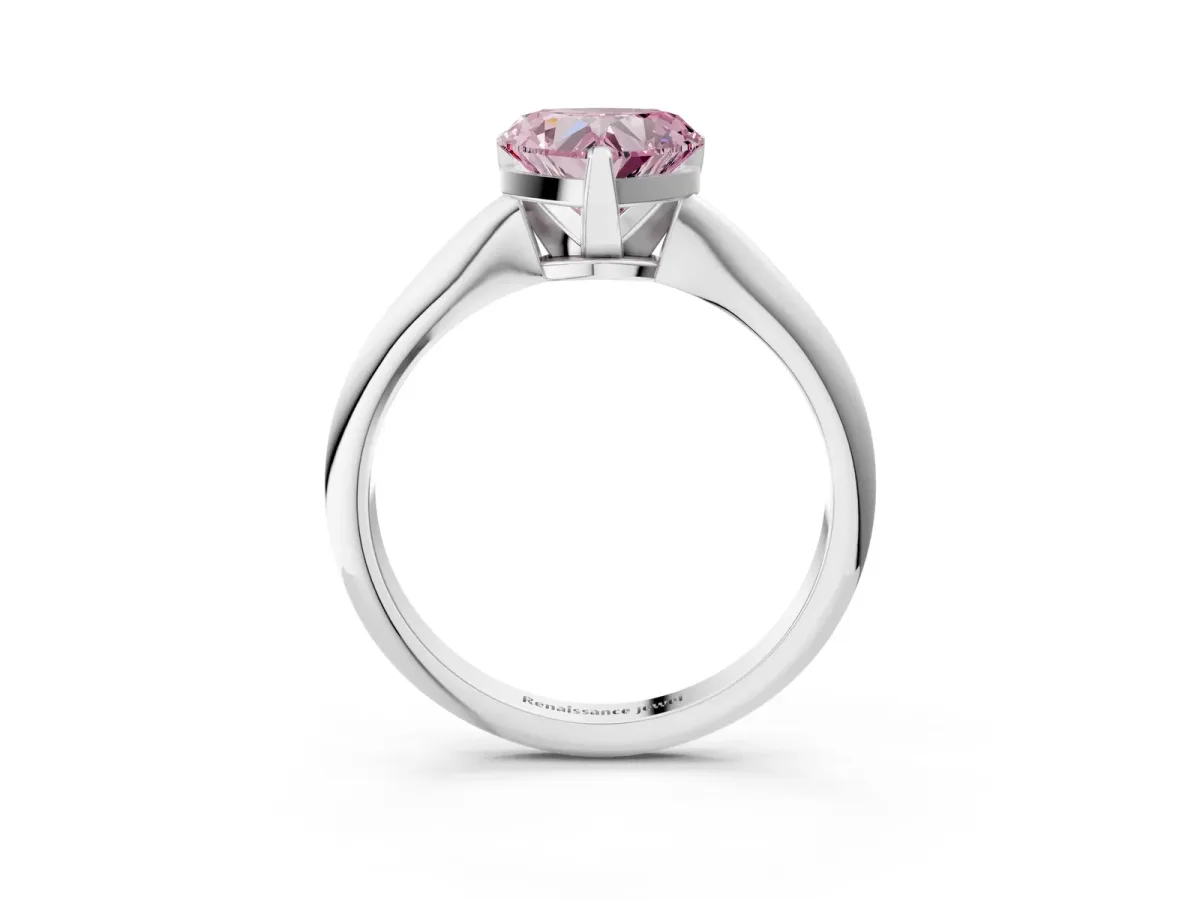 Fancy Pink Heart Cut Diamond Solitaire Engagement Ring with Classic Band and Four-Prong Setting Silver